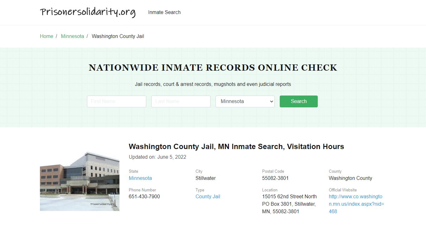 Washington County Jail, MN Inmate Search, Visitation Hours