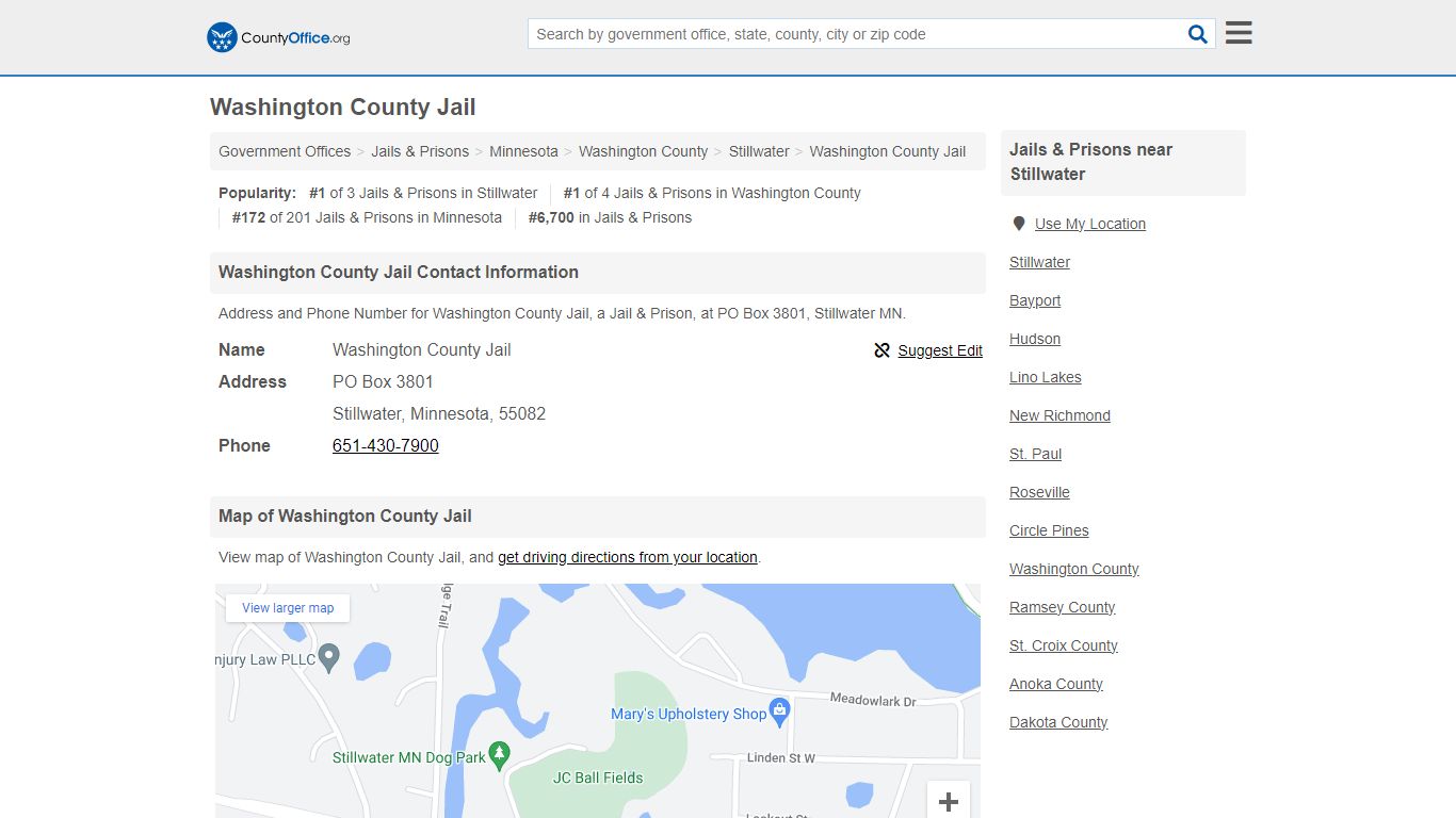 Washington County Jail - Stillwater, MN (Address and Phone)